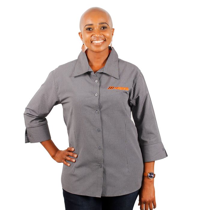 Ladies Charcoal Pinstripe Lounge Shirt 3/4 Sleeve