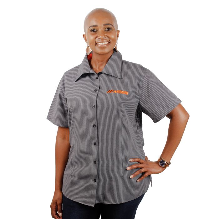 Ladies Charcoal Pinstripe Lounge Shirt Short Sleeve