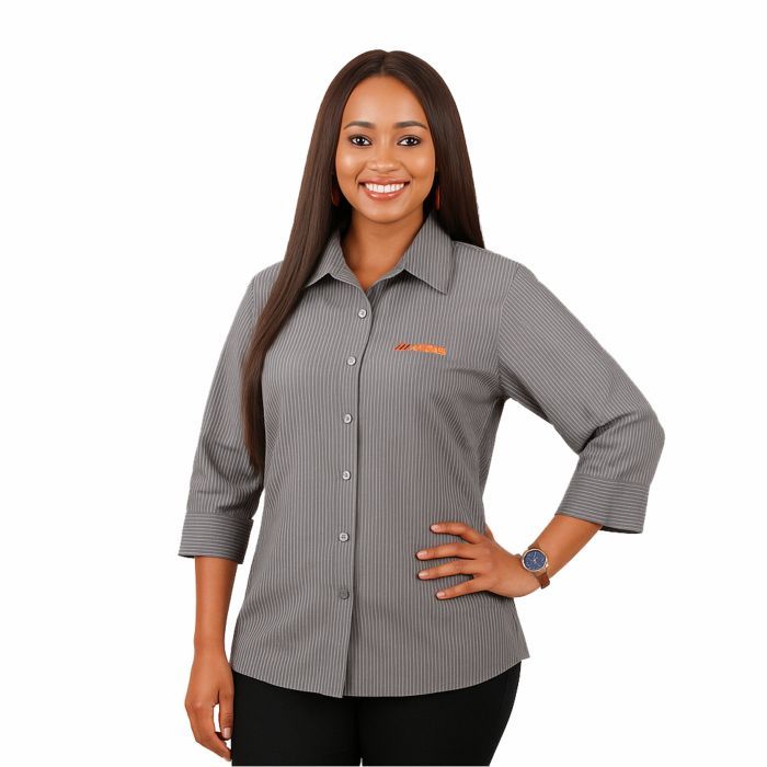 Ladies Charcoal Pinstripe Lounge Shirt 3/4 Sleeve