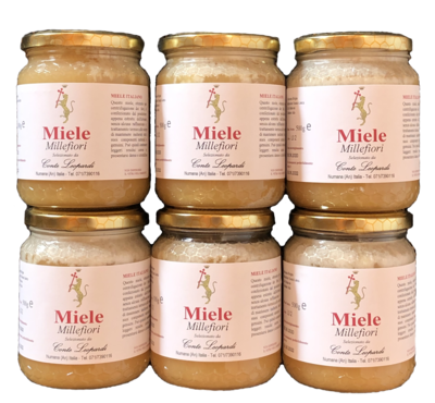 MIELE Millefiori Conte Leopardi
- Confezione da 6 Barattolo da 500 GR
(in totale 3 KG) MIELE Millefiori Conte Leopardi
- Confezione da 6 Barattolo da 500 GR
(in totale 3 KG)