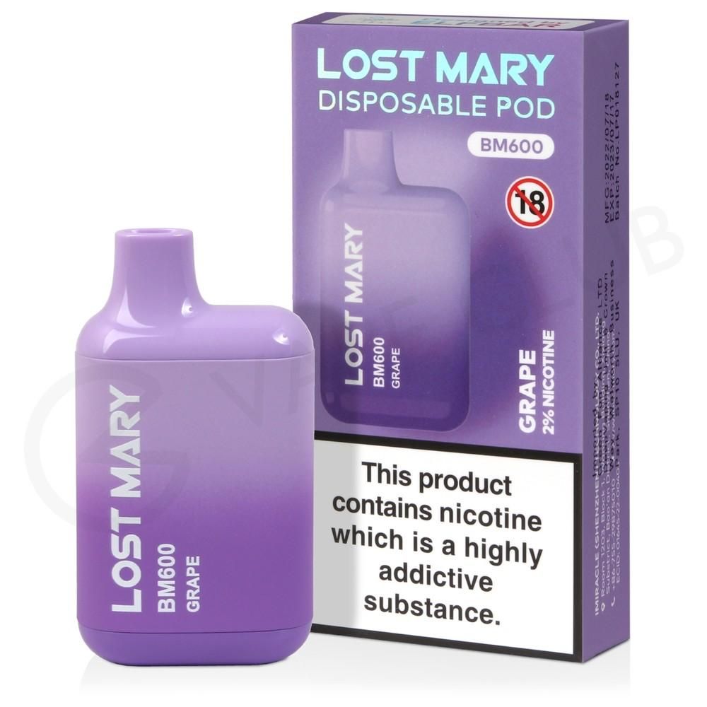 he Grape Lost Mary BM600 Disposable Vape (Pack of 2) - Refreshing &amp; Convenient - 20-Minute London Delivery