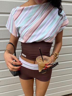 Seafoam latte asymmetrical top - Originally $69.99