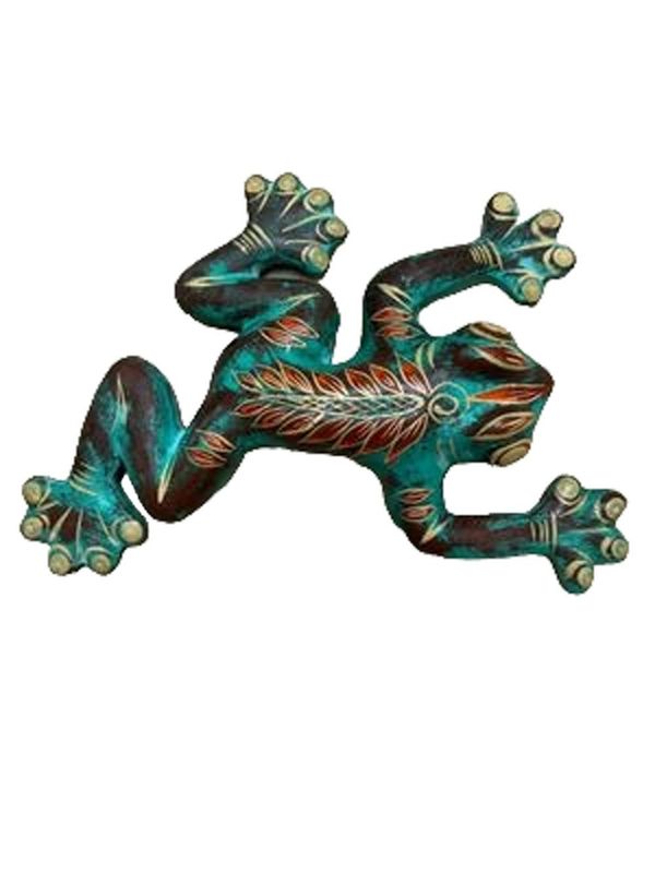 MEXICAN TALAVERA CERAMIC HAND PAINTED RUSTIC CLAY HANGING WALL ART FROG FIGURE