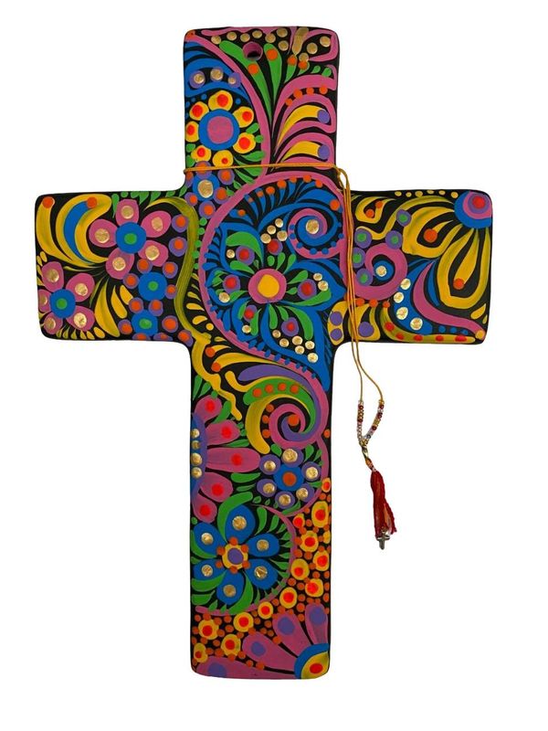 MEXICAN TALAVERA CERAMIC CROSS HANGING WALL ART