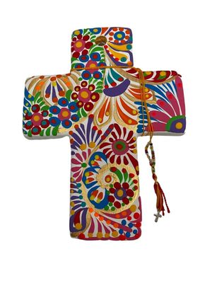 MEXICAN TALAVERA CERAMIC CROSS HANGING WALL ART