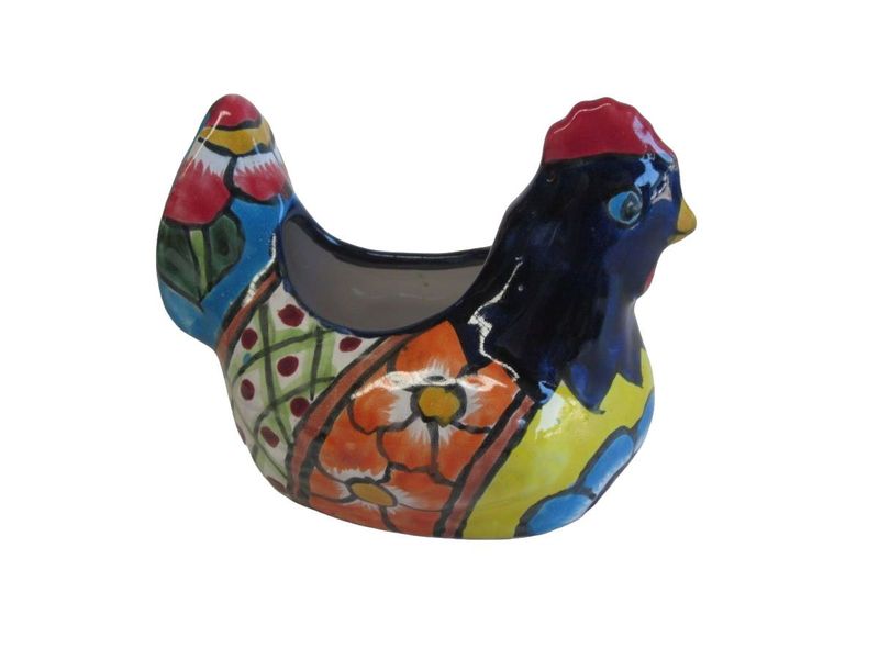 MEXICAN TALAVERA CERAMIC CHICKEN PLANTER POT - SMALL