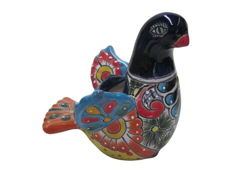 MEXICAN TALAVERA CERAMIC DOVE BIRD PLANTER POT - SMALL