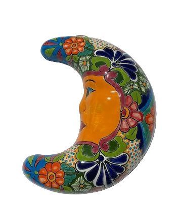 MEXICAN TALAVERA CERAMIC MOON HANGING WALL ART 