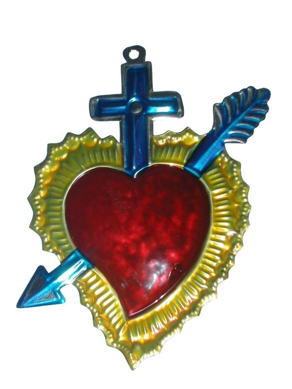 TIN HEART MIRROR HANGING WALL ART - MEDIUM