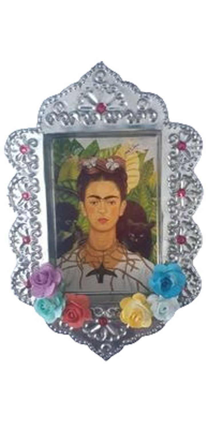 TIN NICHO FRIDA KAHLO WITH BLACK CAT HANGING WALL ART