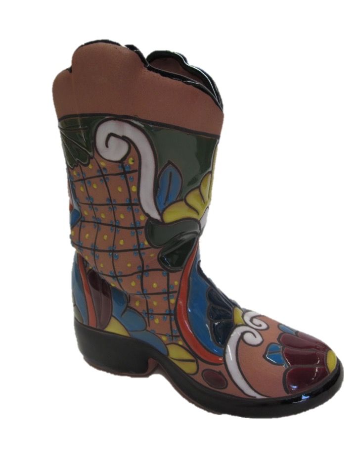 TALAVERA & NATURAL COWBOY VASE/BOOT PLANTER SML