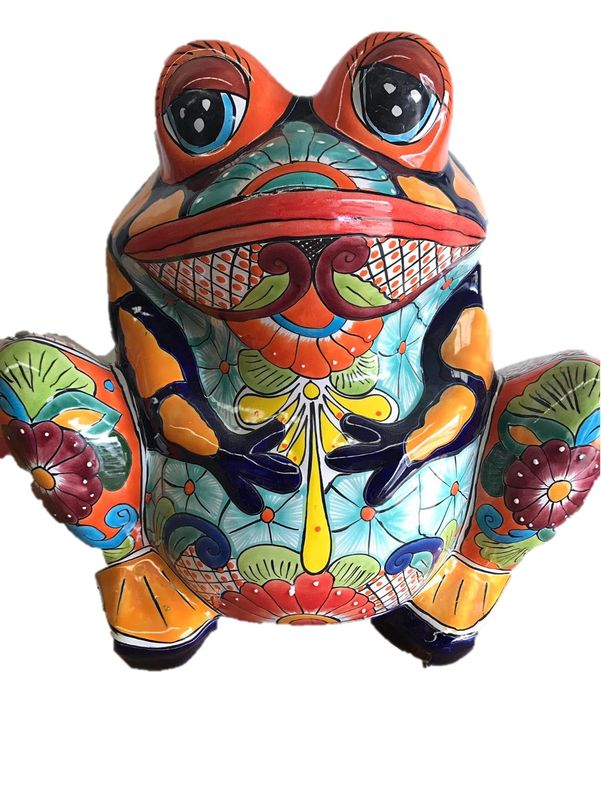 MEXICAN TALAVERA CERAMIC FROG PLANTER POT - EXTRA LARGE