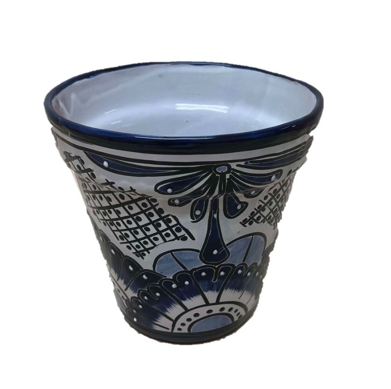 MEXICAN - AZUL BLUE & WHITE PLANTER POT MEXICAN - AZUL BLUE & WHITE PLANTER POT