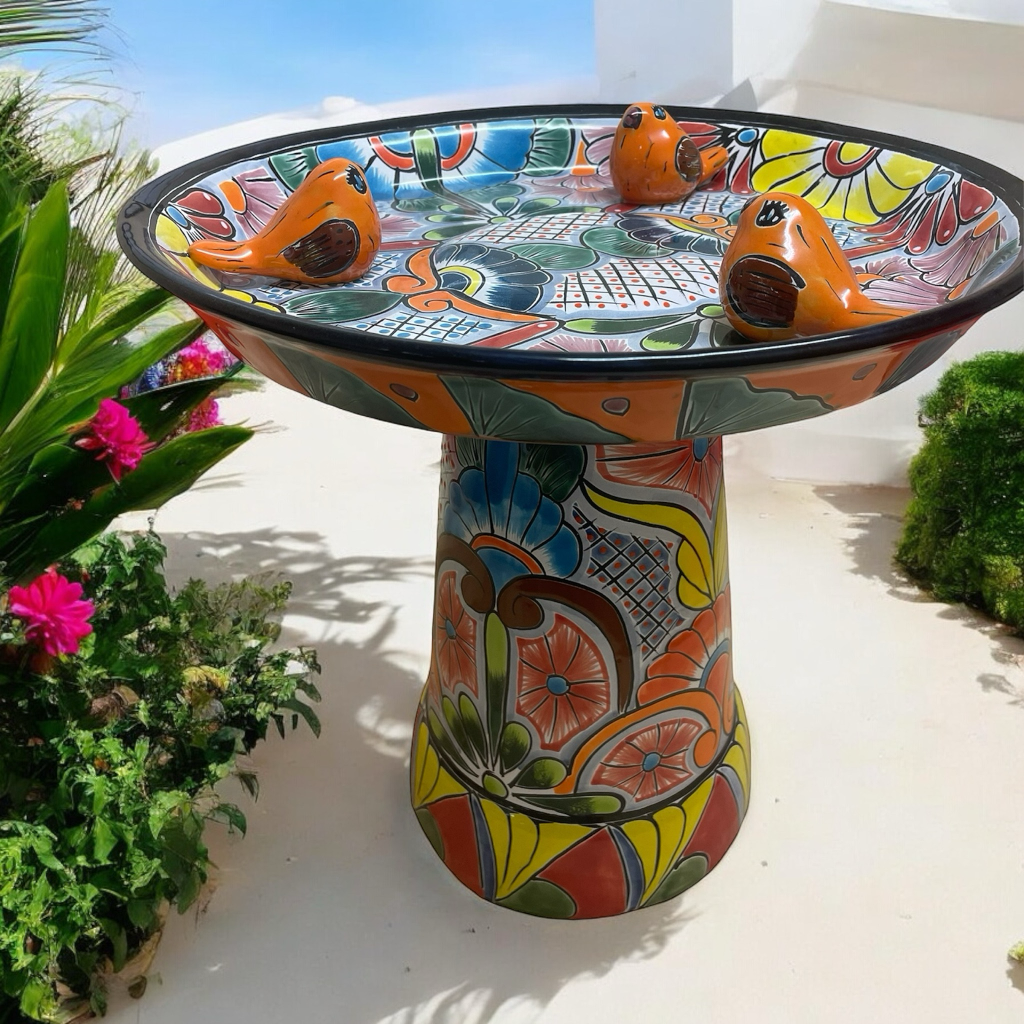 MEXICAN TALAVERA CERAMIC BIRD BATH