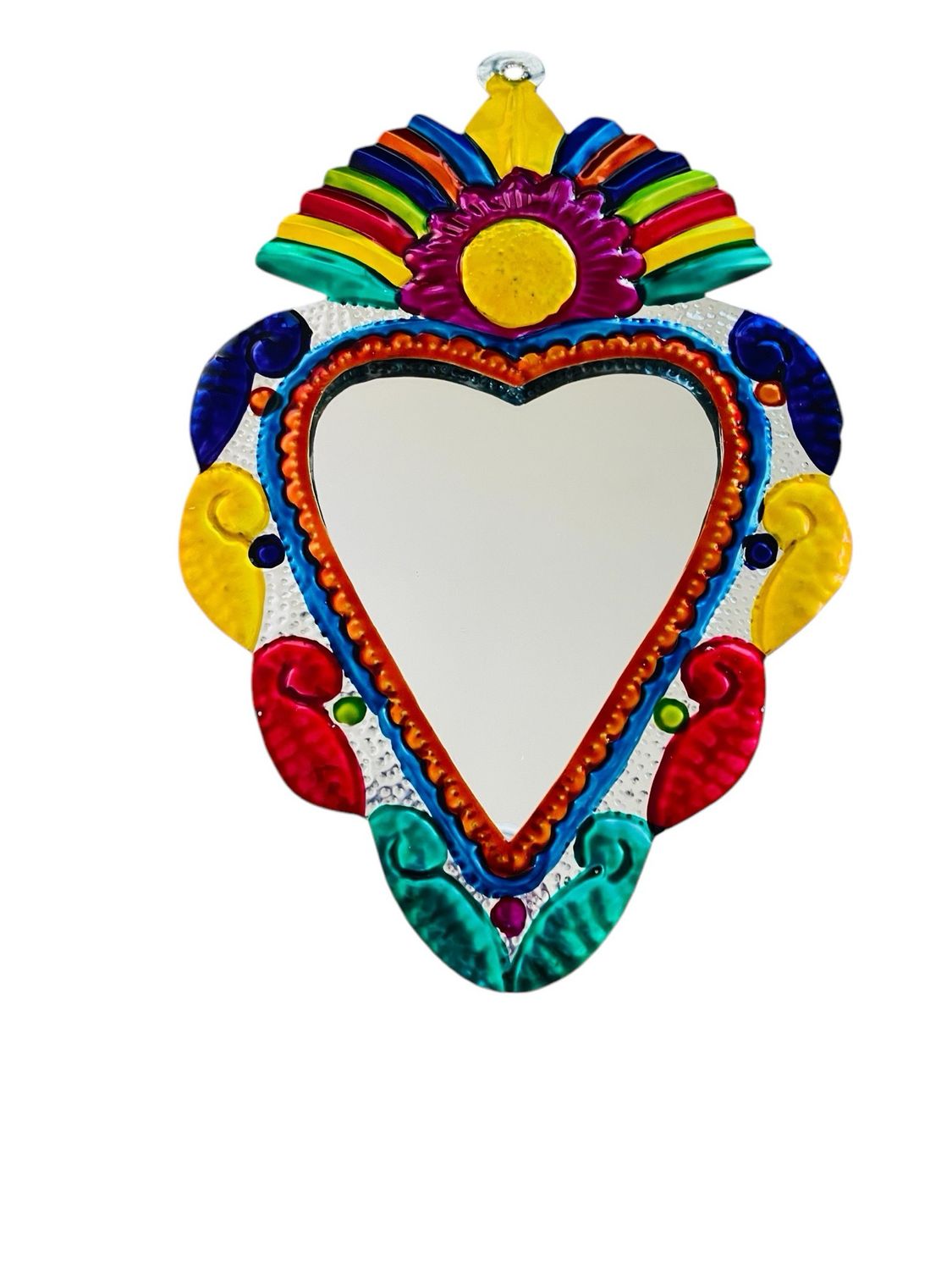TIN HEART MIRROR RAINBOW HANGING WALL ART 