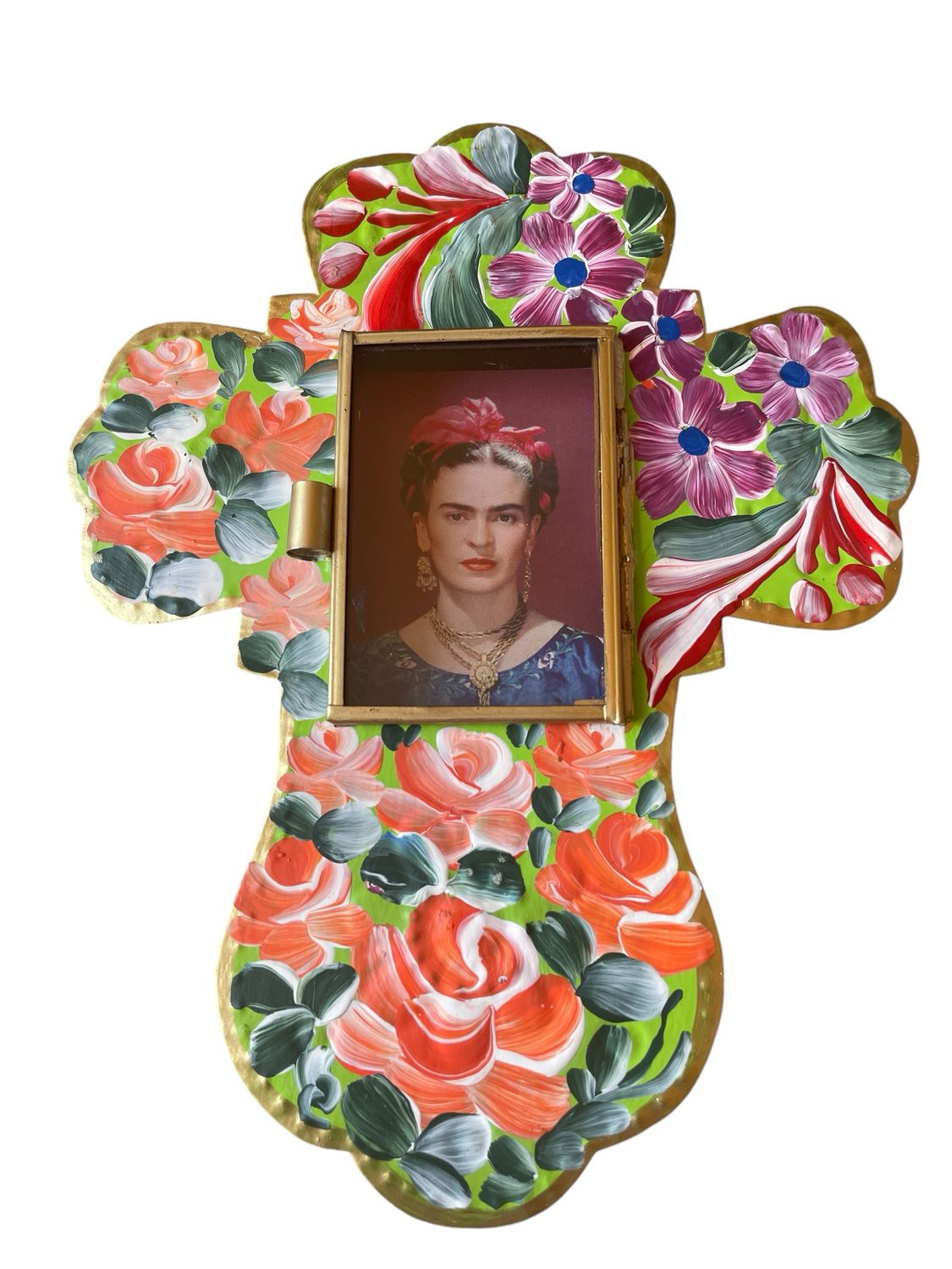 TIN FRIDA KAHLO NICHO LARGE CROSS HANGING WALL ART