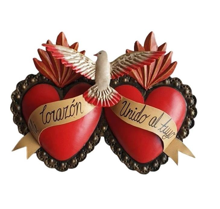 TIN 2 HEARTS & DOVE HANGING WALL ART 