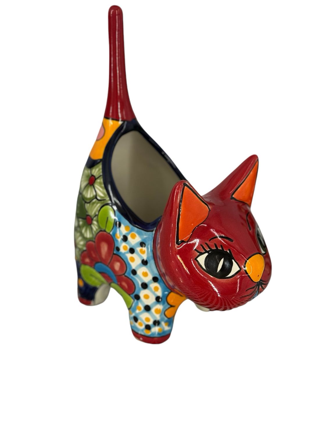 MEXICAN TALAVERA CERAMIC CAT PLANTER