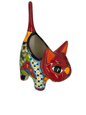 MEXICAN TALAVERA CERAMIC CAT PLANTER MEXICAN TALAVERA CERAMIC CAT PLANTER