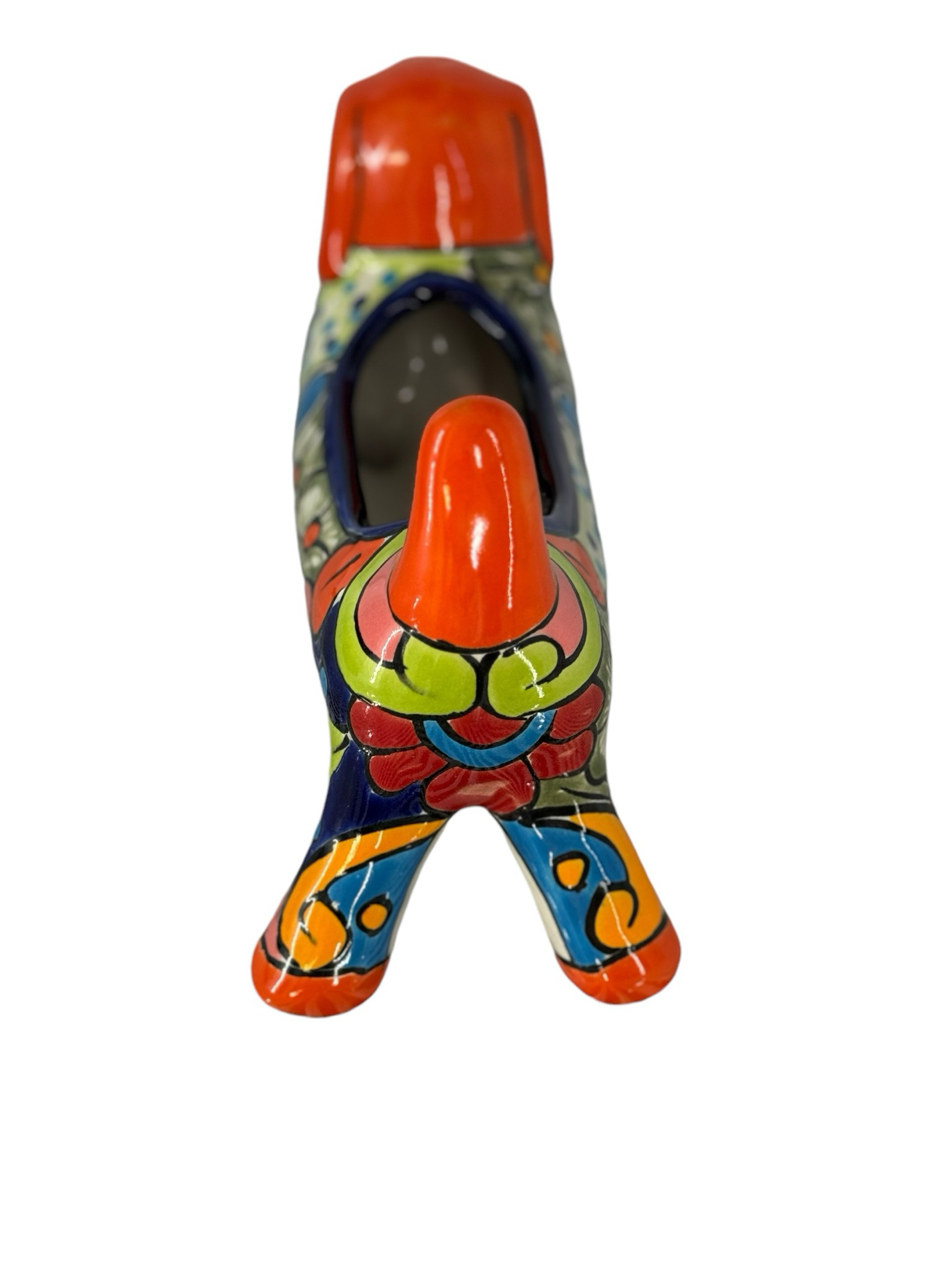MEXICAN TALAVERA CERAMIC SAUSAGE DOG PLANTER POT