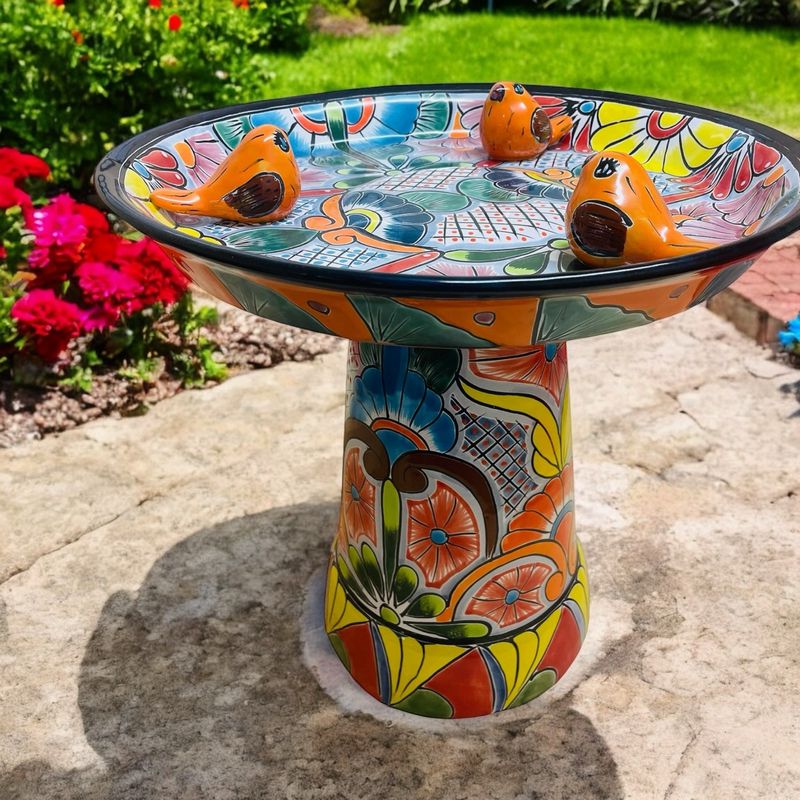 MEXICAN TALAVERA CERAMIC BIRD BATH MEXICAN TALAVERA CERAMIC BIRD BATH