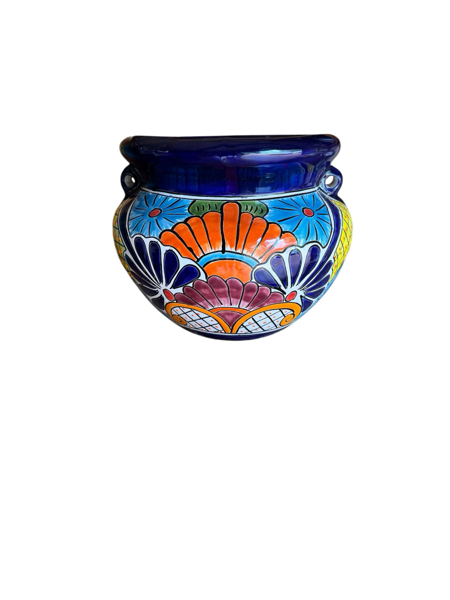 MEXICAN TALAVERA CERAMIC BOLA PLANTER POT - LARGE