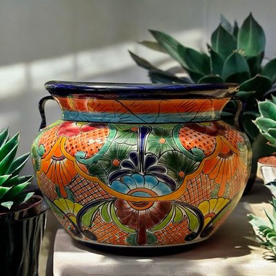 MEXICAN TALAVERA CERAMIC BOLA PLANTER POT - EXTRA LARGE