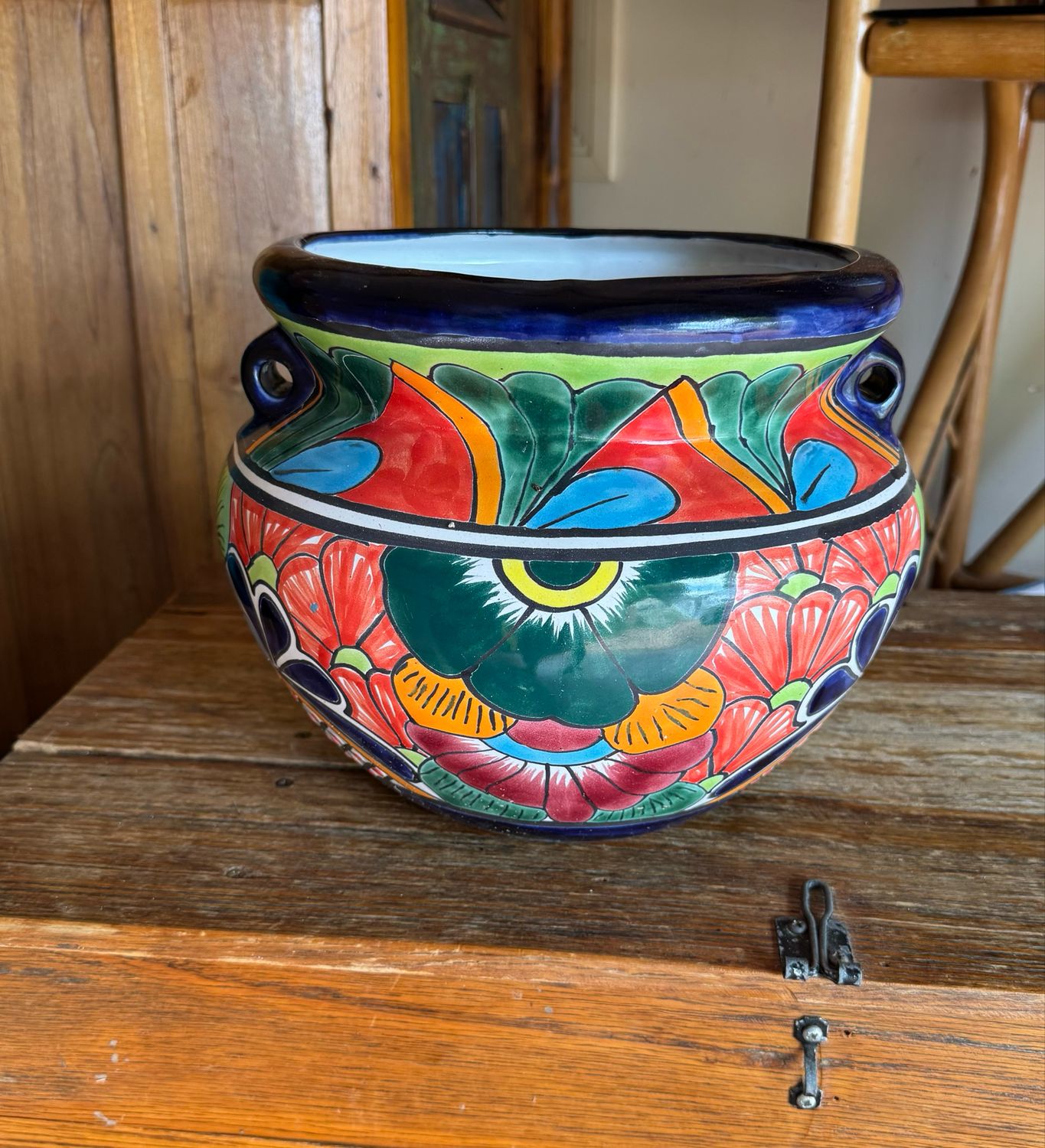 MEXICAN TALAVERA CERAMIC BOLA PLANTER POT - LARGE