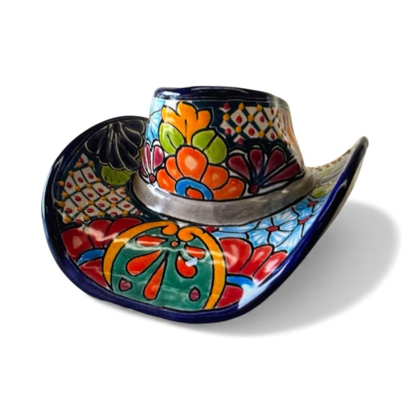 TALAVERA Sombrero/cowboy Hat Planter Cobolt Blue Rim 22cm X 19 X 11