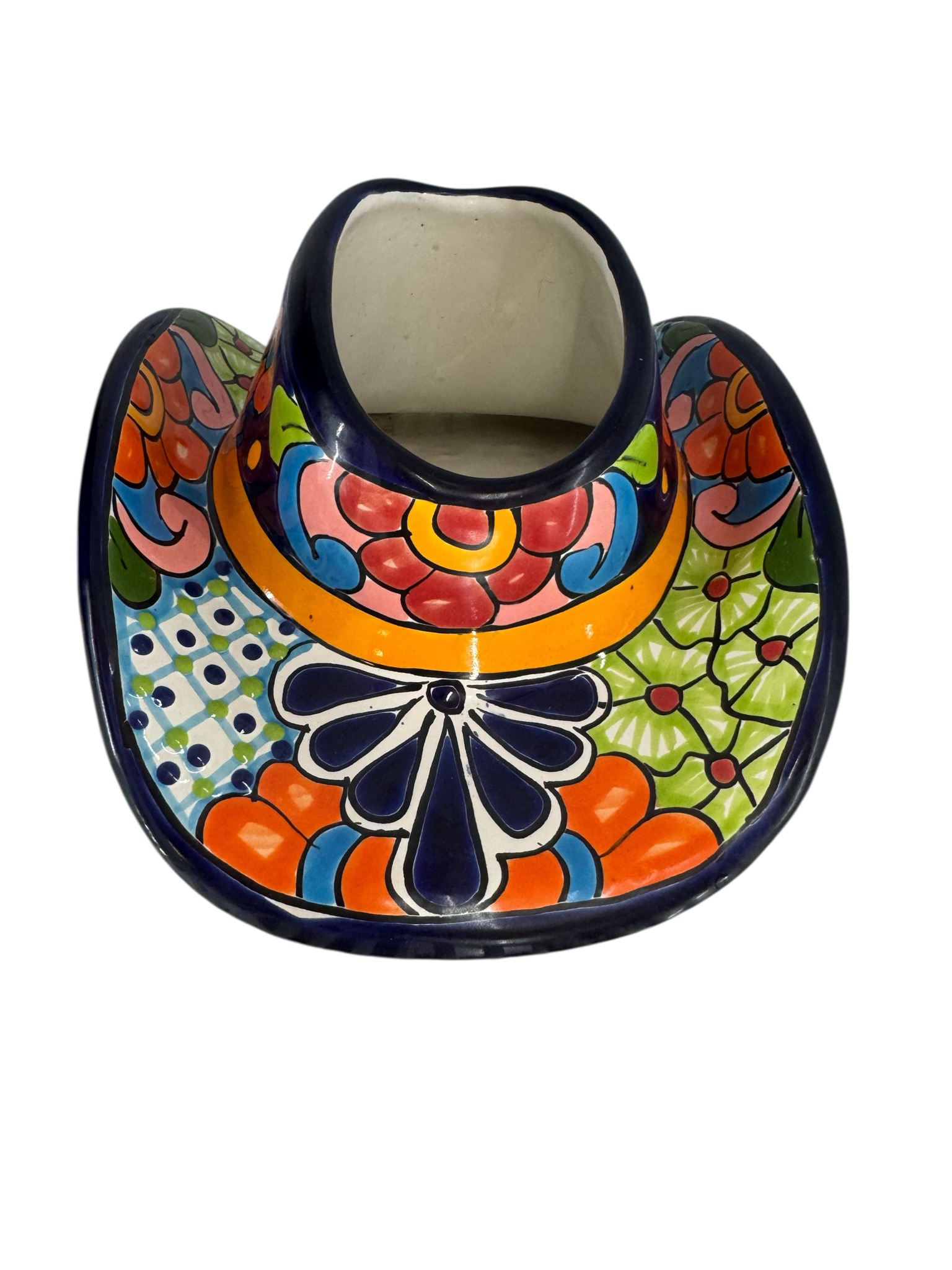 TALAVERA Sombrero/cowboy Hat Planter Cobolt Blue Rim 22cm X 19 X 11