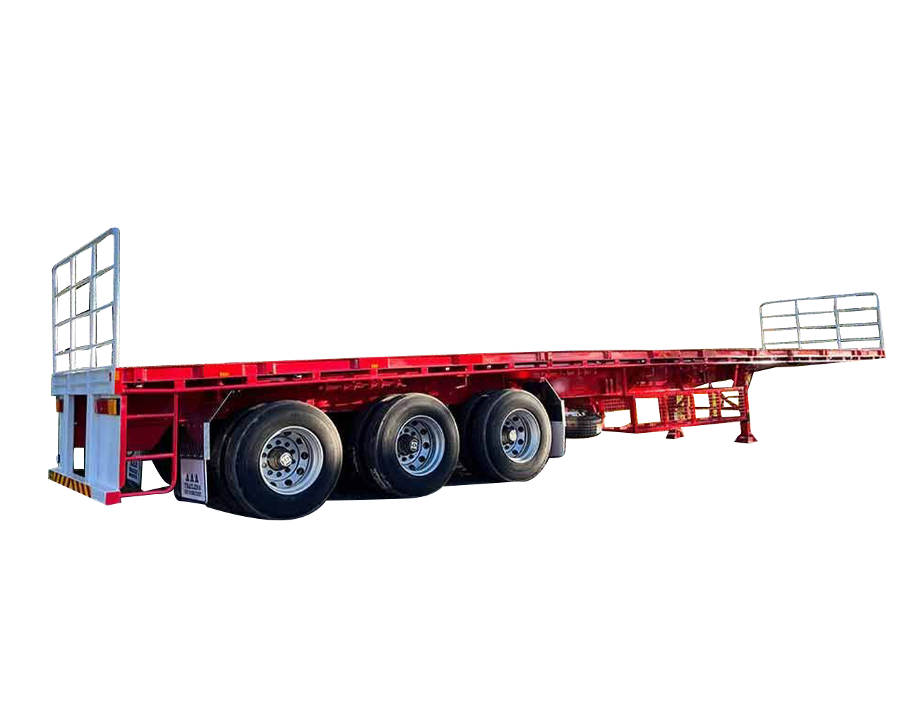 AAA TRAILERS FLAT TOP B-TRAILER 22 PALLET AAA Trailers Flat Top B-Trailer 22 Pallet, front quarter view showing tri-axle and fold-down loading gates
