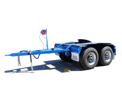 AAA Trailers Tandem Axle Converter Dolly, rear quarter view showing the fifth wheel coupling
