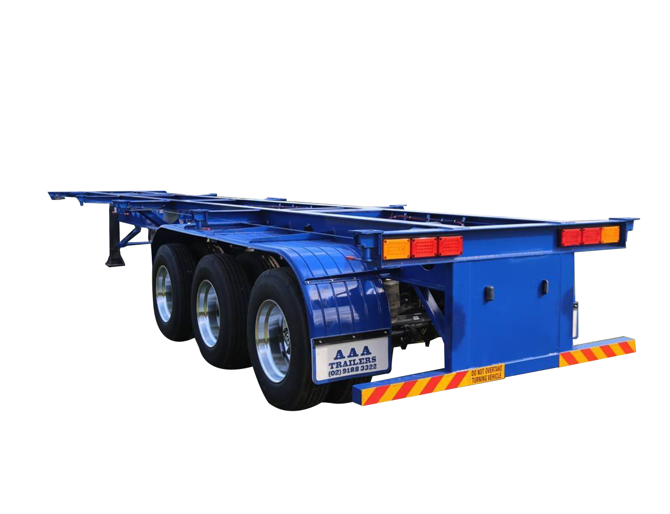 AAA TRAILERS 40' SKELETAL TRAILER AAA Trailers 40ft Skeletal Trailer, rear view showing tri-axle configuration