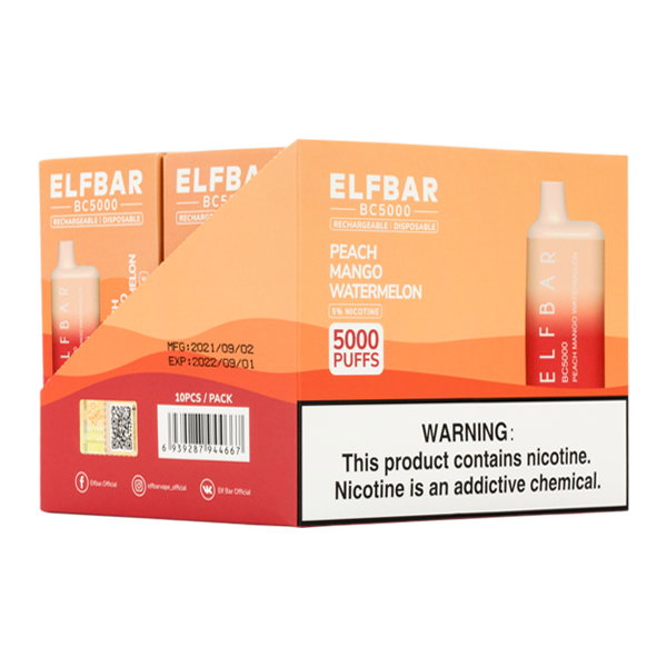 ELFBAR Peach Mango Watermelon 5000 Puffs 5% Box