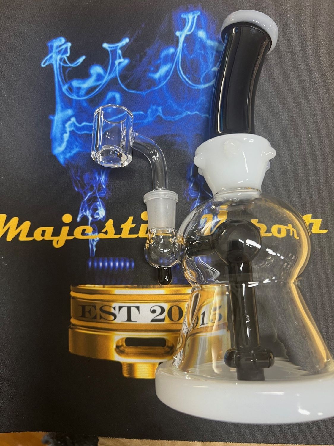 Clover Waterpipe Black 8&quot; Dab Rig Bubble Beaker Base With Beaded Collar &amp; UFO Perc