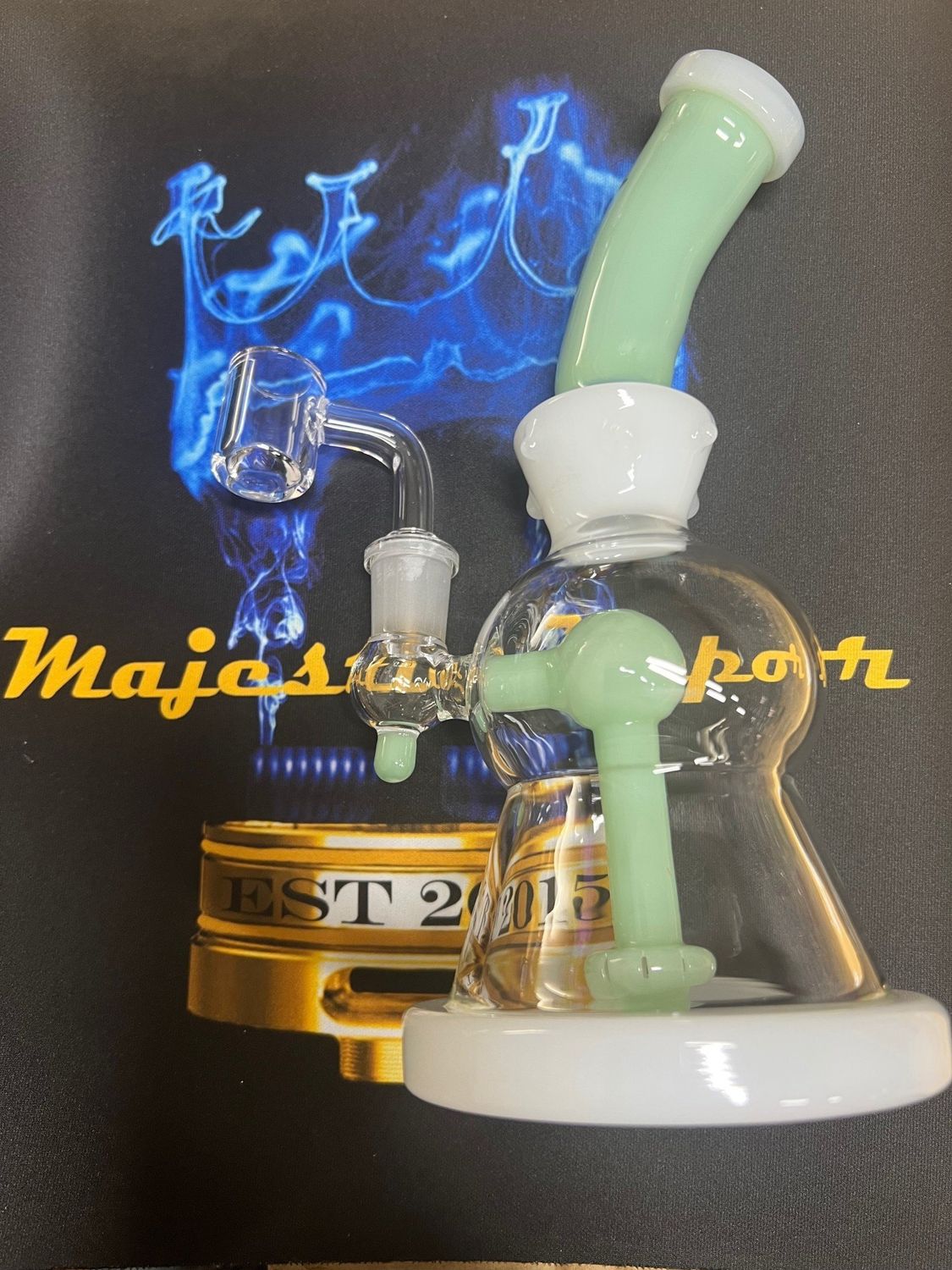 Clover Waterpipe Mint Green 8&quot; Dab Rig Bubble Beaker Base With Beaded Collar &amp; UFO Perc