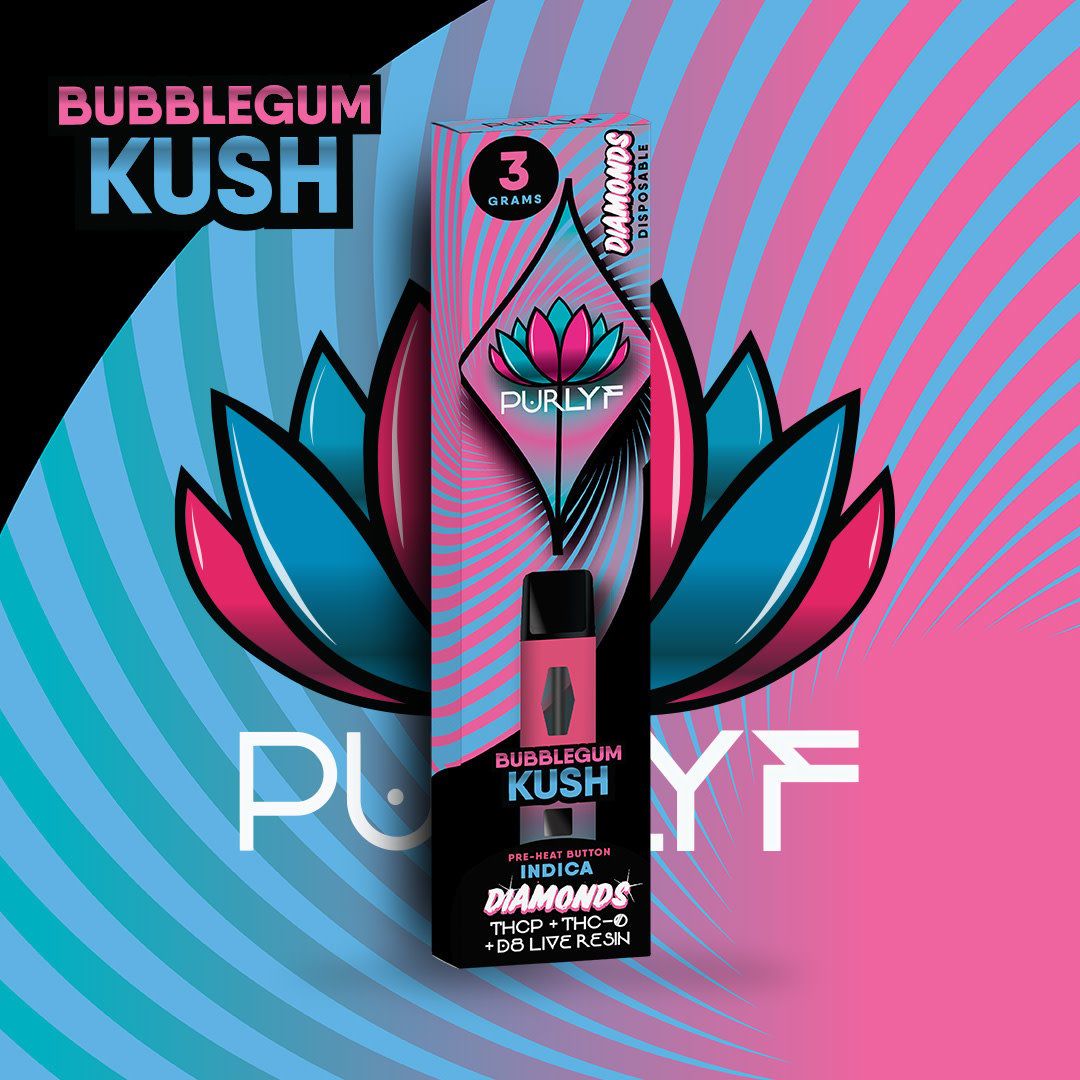 Purlyf Diamonds 3g Bubblegum Kush THCP+THCA+D8 Live Resin Disposable