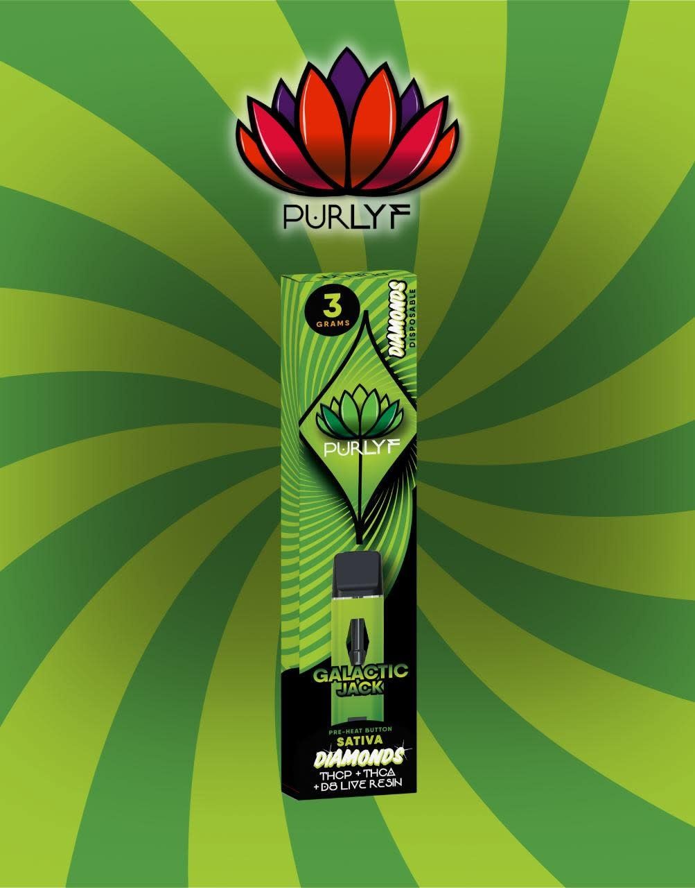 Purlyf Diamonds 3g Galactic Jack THCP+THC-O+D8 Live Resin Disposable Box