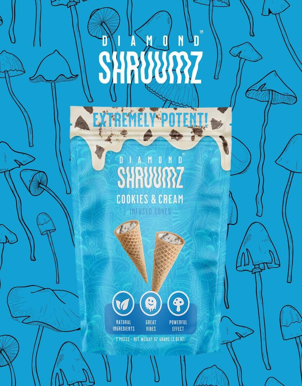 Diamond Shruumz Infused Cones Cookies &amp; Cream 5pk Box