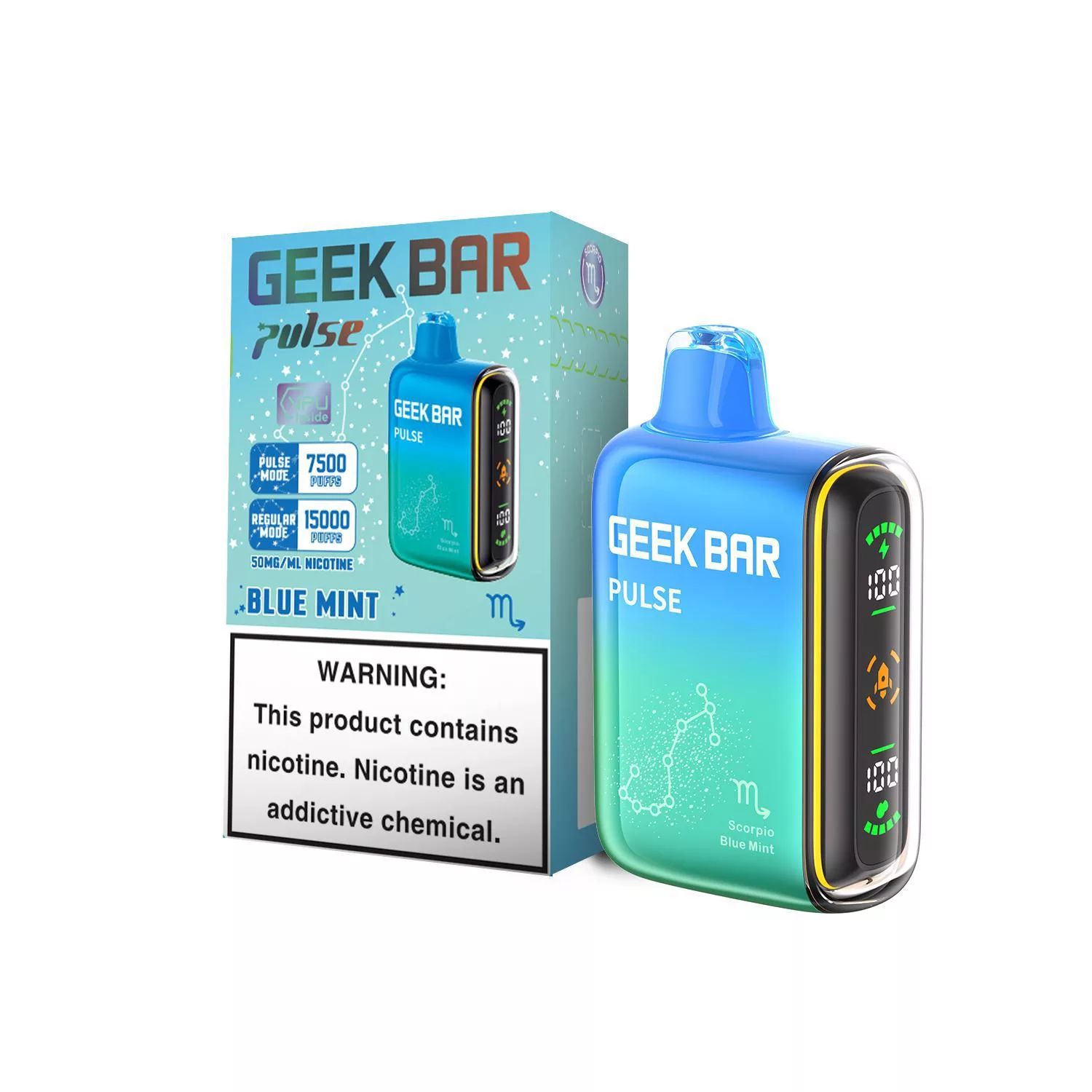 Geek Bar Pulse 10000 Puffs-Blue Mint (Scorpio)-5pk Box