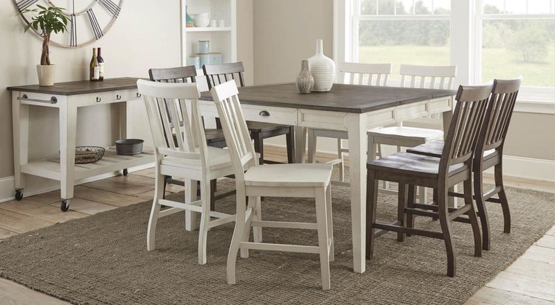 Cayla Counter Table Dark Oak w/4 White Chairs