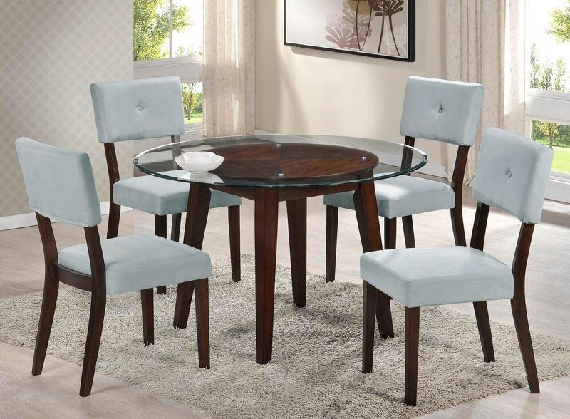 Glass Top Table / Blue Chairs