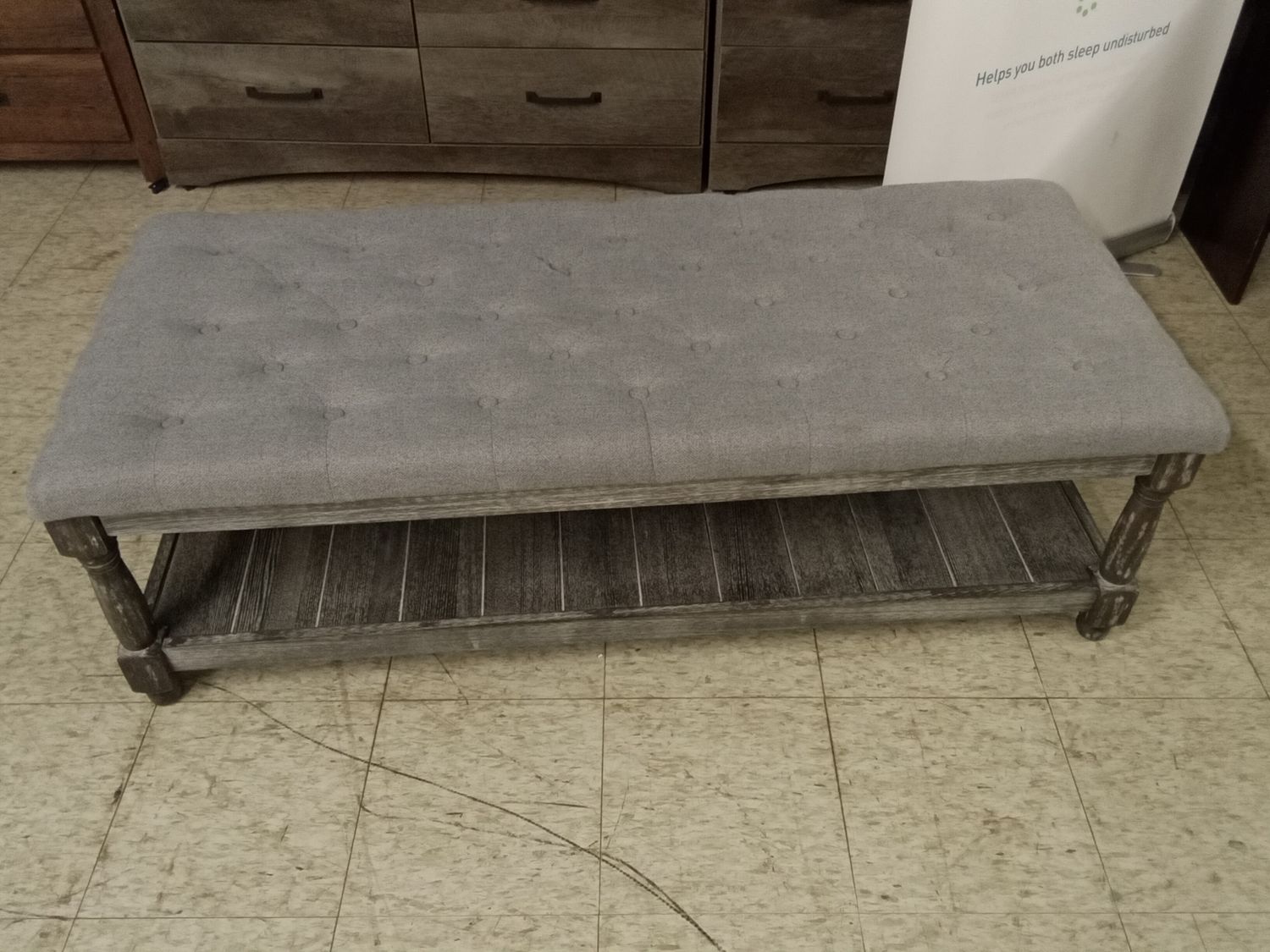 Tanya Rustic Linen Gray Bench