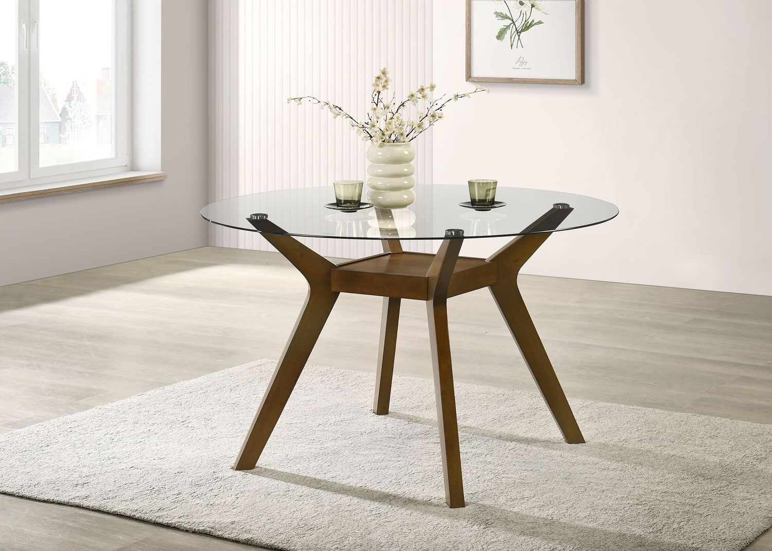 Glass Top Table / Blue Chairs -Coaster