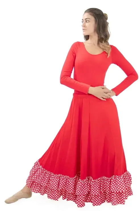 Basic Moves Adult Polka Dot Double Ruffle Flamenco Skirt, LXL, RW