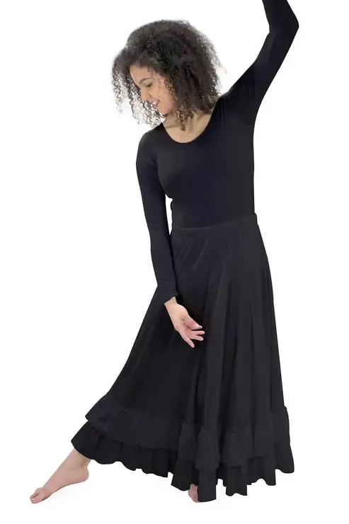 Basic Moves Adult Double Ruffle Flamenco Skirt, SM, BLK