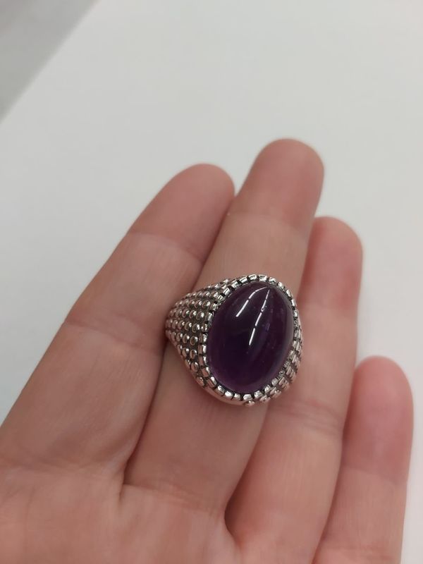 Amethyst Men&#39;s Ring B - Size 11 Sterling Silver