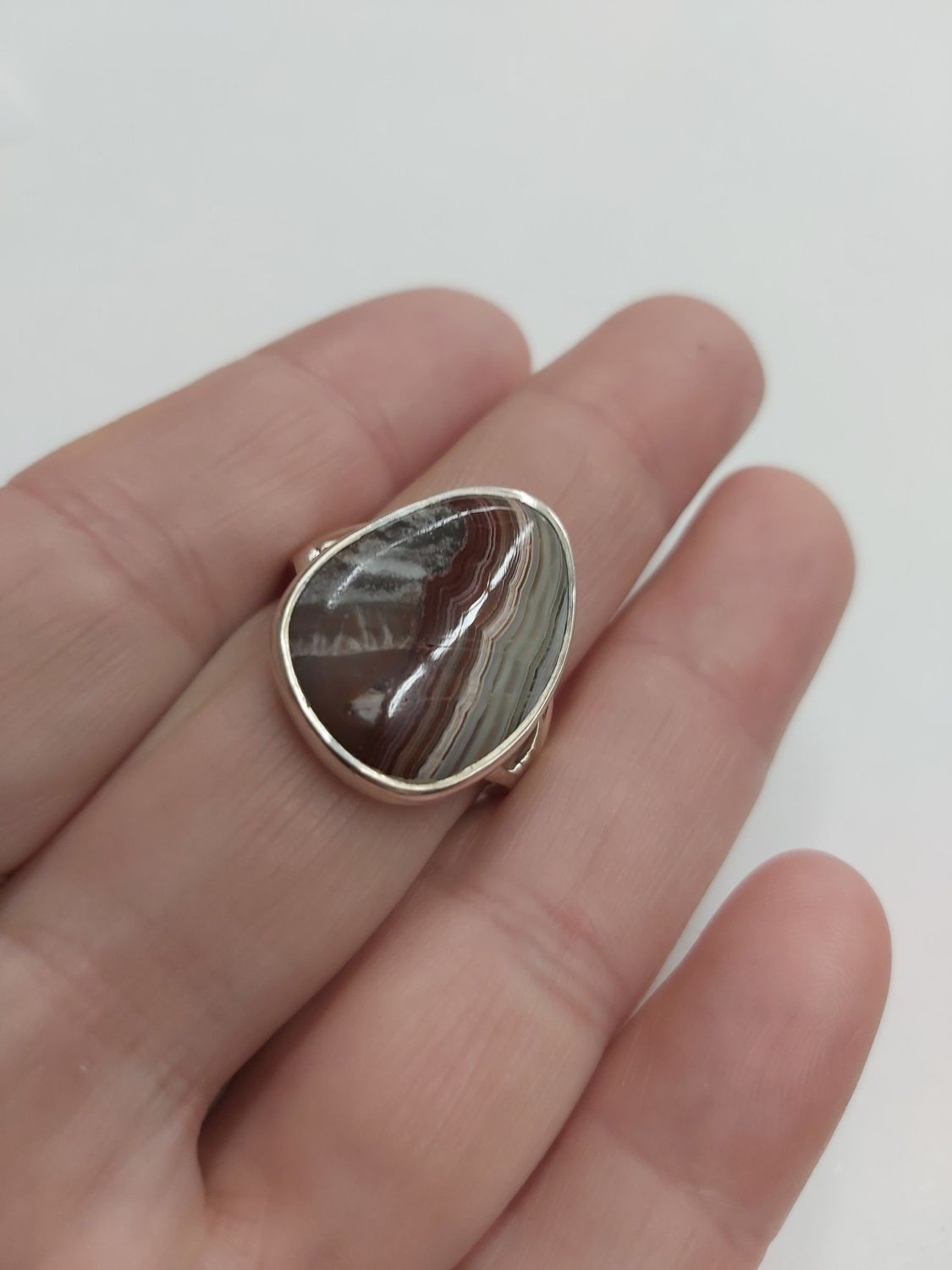 Red Lace Agate Ring - Size 9 Sterling Silver