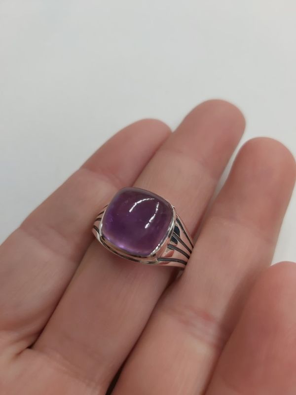 Amethyst Men&#39;s Ring B - Size 12 Sterling Silver