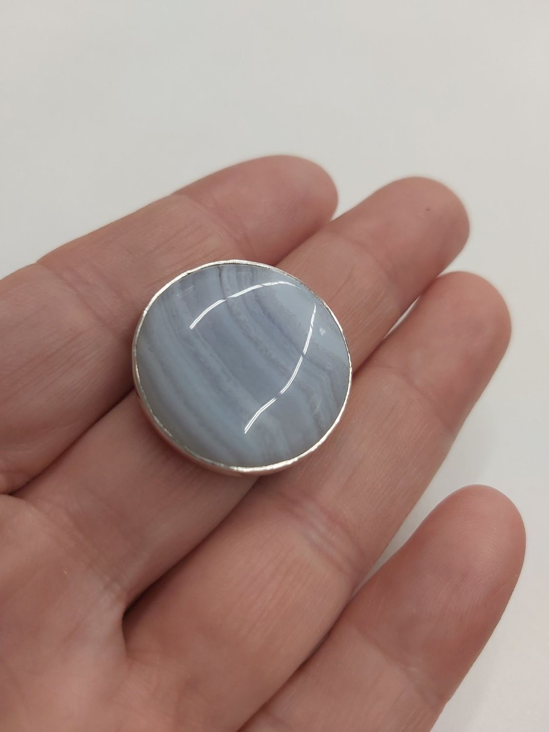 Blue Lace Agate Ring B - Size 9 Sterling Silver